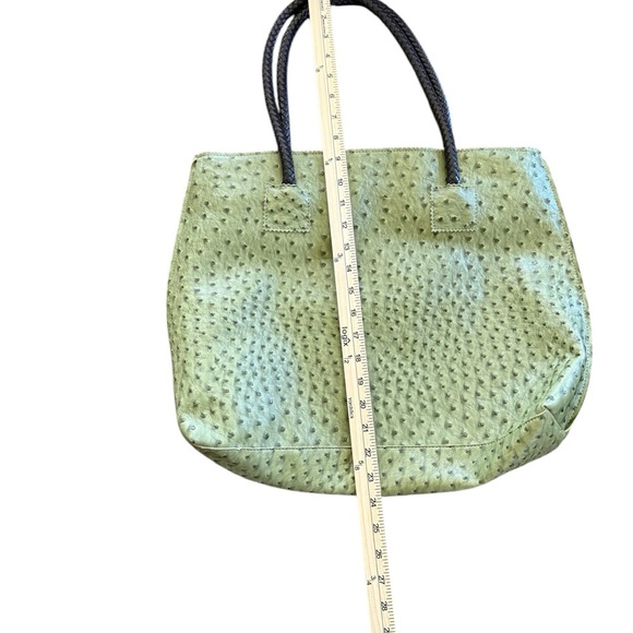 Vegan Ostrich Print Elegant Olive Green Tote Bag - Picture 4 of 7